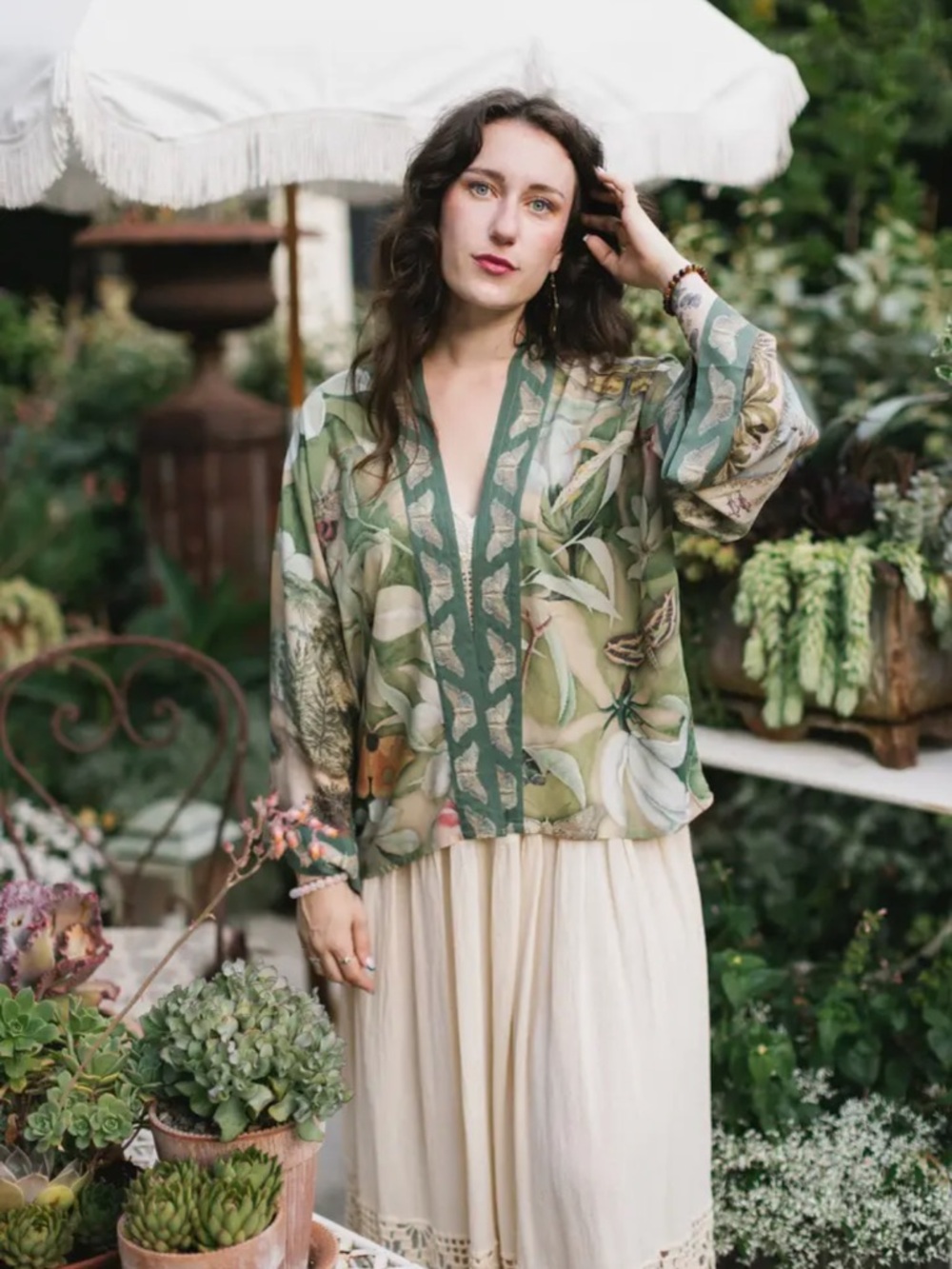 Fleur De Soleil Pixie Crop Kimono w/ Florals & Butterfly - Picture 7 of 12
